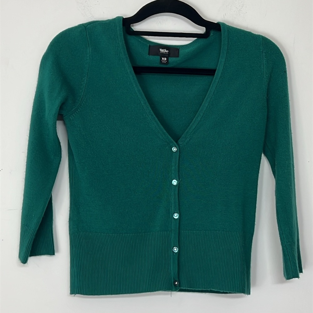 🌞 Mossimo cute green v-neck Button Sweater 3/4 Sleeves Crop Top, women size XS
